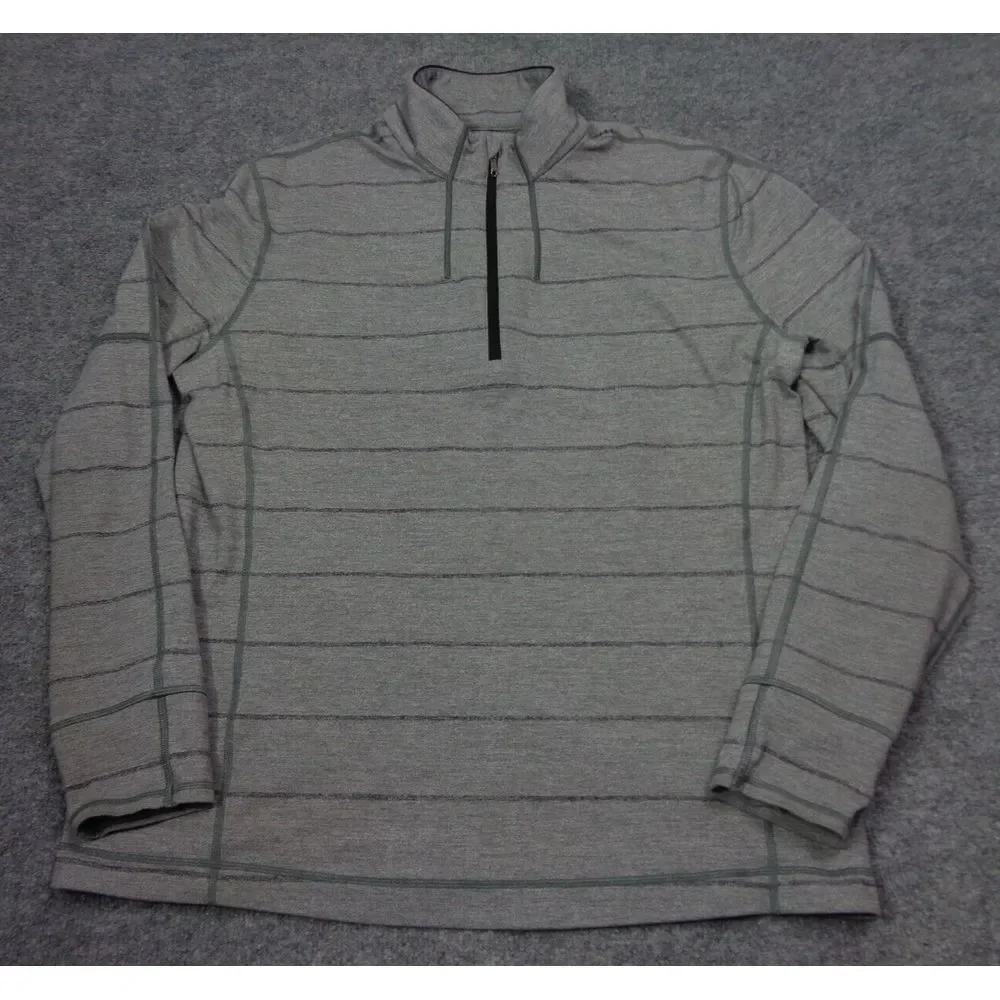 Lululemon Surge‎ Warm Half Zip Pullover Shirt Mens L Gray Striped Long Sleeve